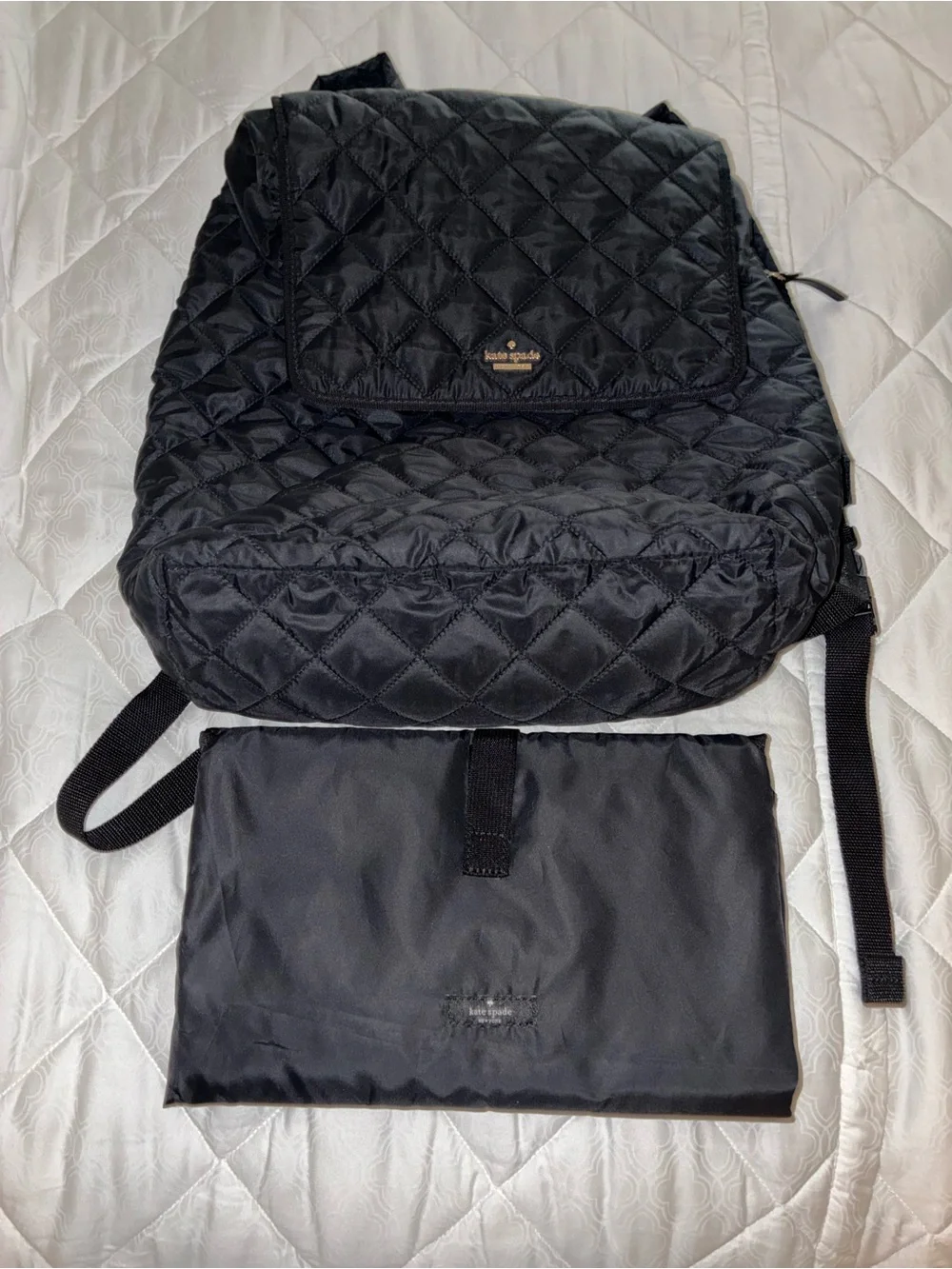 Like New Kate Spade Quilted Black Nylon Flap Backpack/Diaper Bag